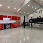Durable and rust-resistant aluminum garage storage cabinets setup.