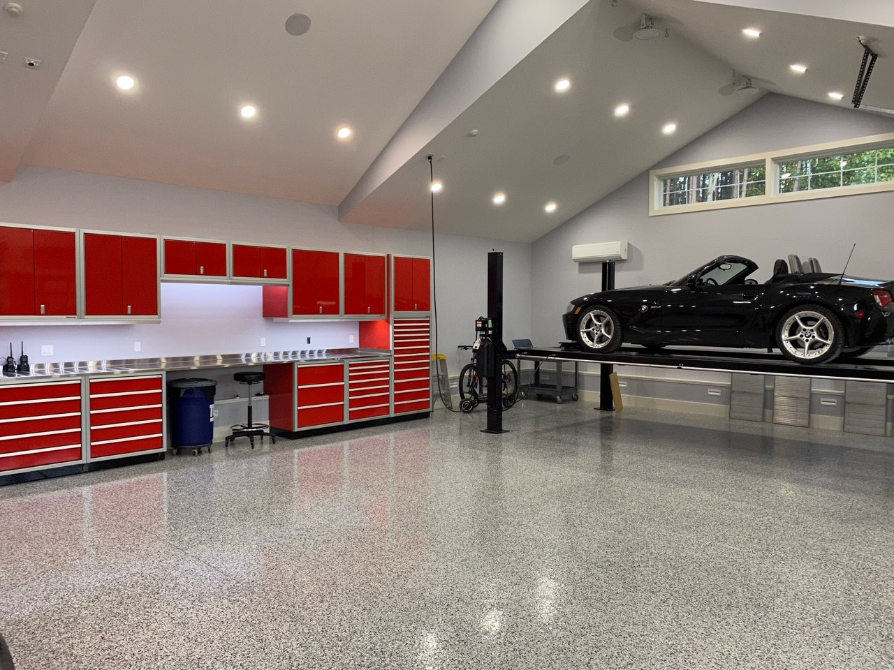 Durable and rust-resistant aluminum garage storage cabinets setup.